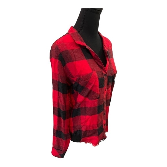 Cloth and Stone Red Plaid Raw Hem Flannel XS - Picture 1 of 9